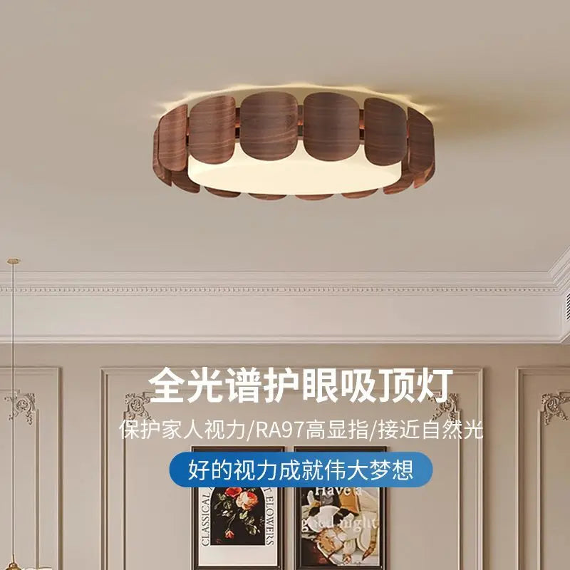 Afralia™ Wood Walnut Round Ring LED Ceiling Light 50cm