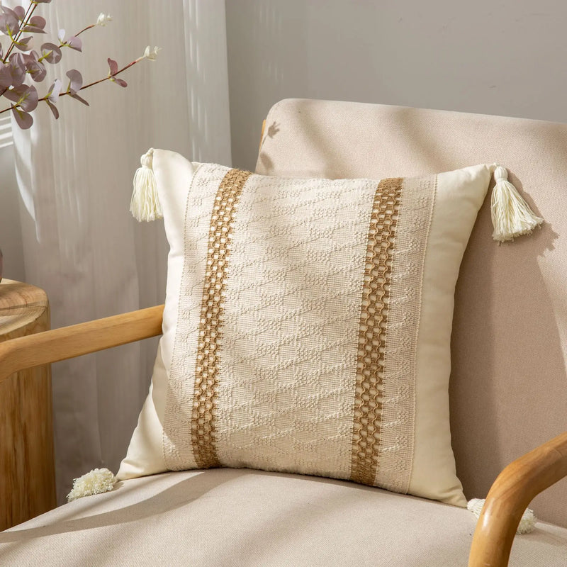 Afralia™ Geometric Tassel Cushion Cover in Cotton and Linen for Living Room and Bedroom