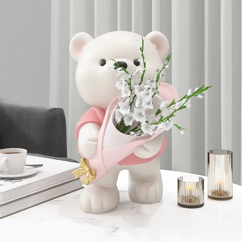 Afralia™ Nordic Bear Resin Storage Vase: Elegant Home Decor Figurine for Living Room & Hallway