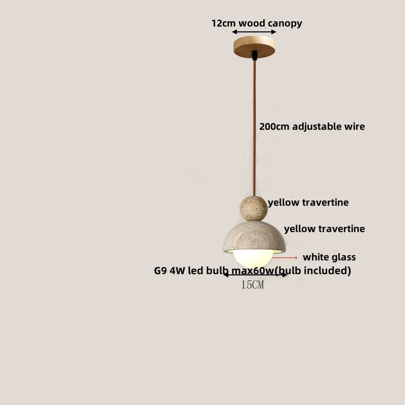 Afralia™ Yellow Travertine LED Pendant Lamp with Natural Wood Accent