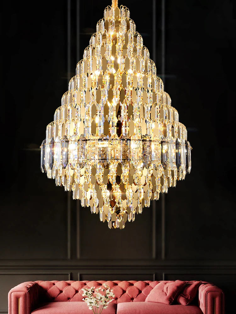 Afralia™ Crystal Pendant Chandelier for Home, Hotel, Restaurant - Luxury Duplex Hall Light