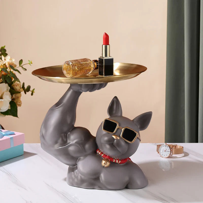 Afralia™ Bulldog Tray: Modern Resin Sculpture for Home Decor, Fruit/Key/Candy Storage