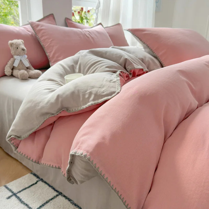 Afralia™ Cotton Edge Embroidery Bedding Set for Autumn/Winter