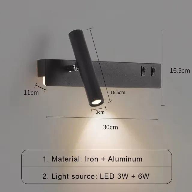 Afralia™ Nordic Modern LED Wall Lamp with Switch USB, Rotatable Spotlight