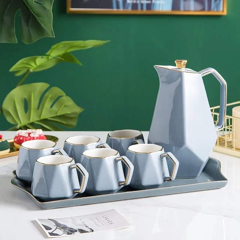 Afralia™ Phnom Penh Ceramic Tea Set Multicolor Pot Cup Tray Home Decor
