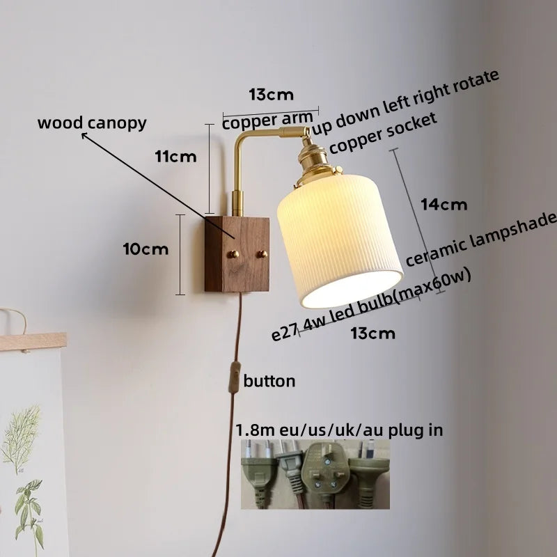 Afralia™ Ceramic Copper LED Wall Lamps Bedroom Bathroom Mirror Light Fixtures