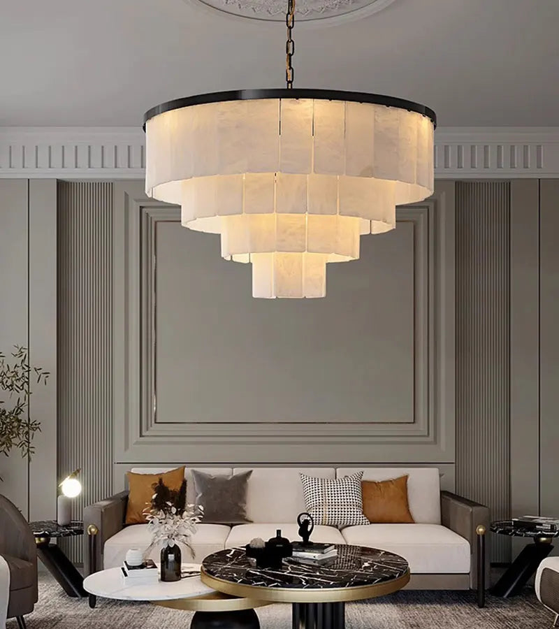 Afralia™ Black Gold Marble Chandelier Suspension Lamp for Foyer and Dining Room