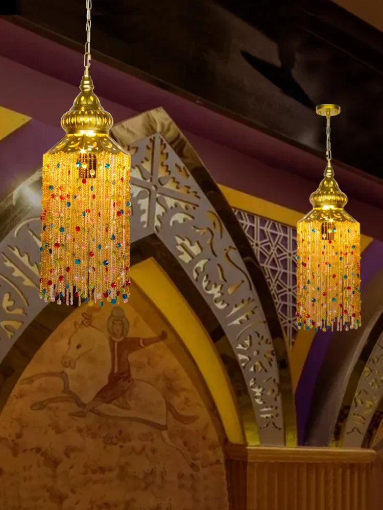 Afralia™ Bohemian Crystal Pendant Lights LED E27 Gold/Black Cafe Bar Decor