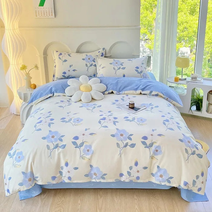 Afralia™ Romantic Flower Print Cotton Bedding Set with Ultra Soft Duvet Cover & Bed Linens
