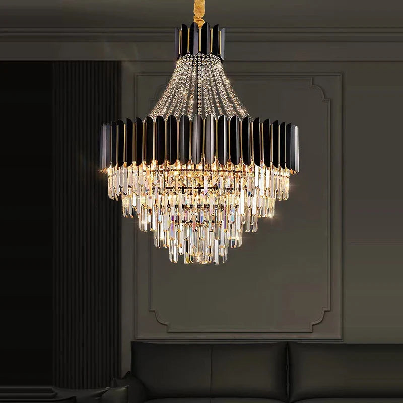 Afralia™ Crystal LED Chandelier Black Gold Finish for Dinning Room