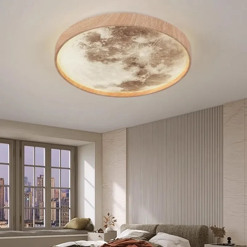 Afralia™ LED Moon Wood Ceiling Light 26/34CM Walnut Decor - Bedroom Living Room Home Illumination