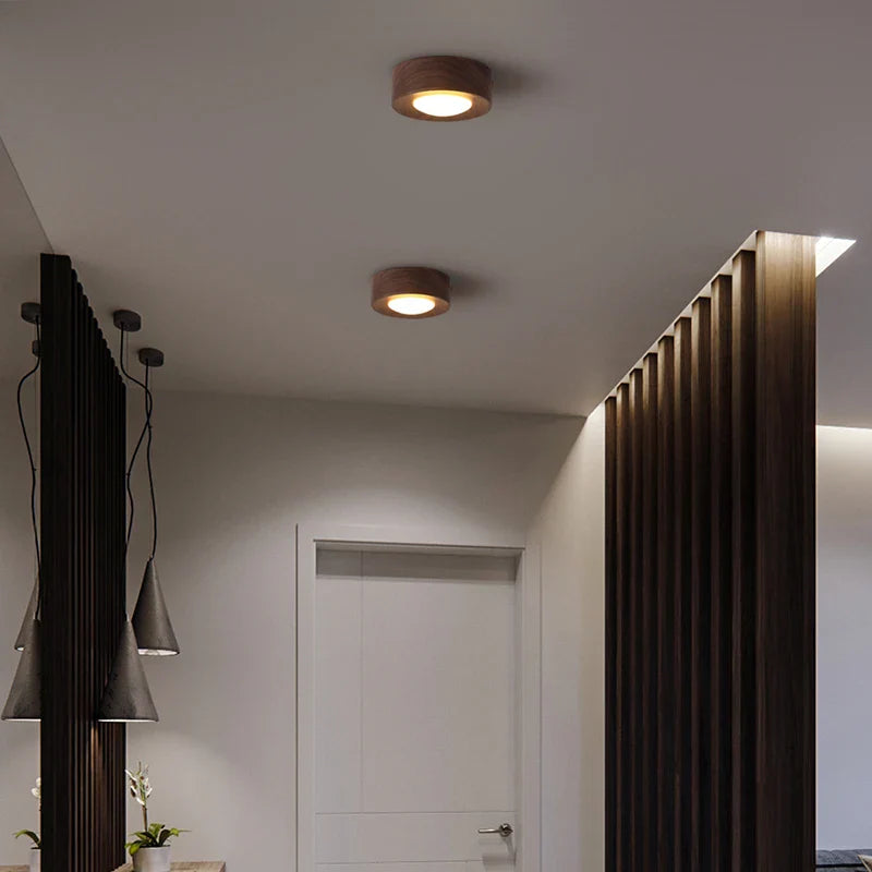 Afralia™ Walnut Wood Ceiling LED Lights Home Decor Spotlights