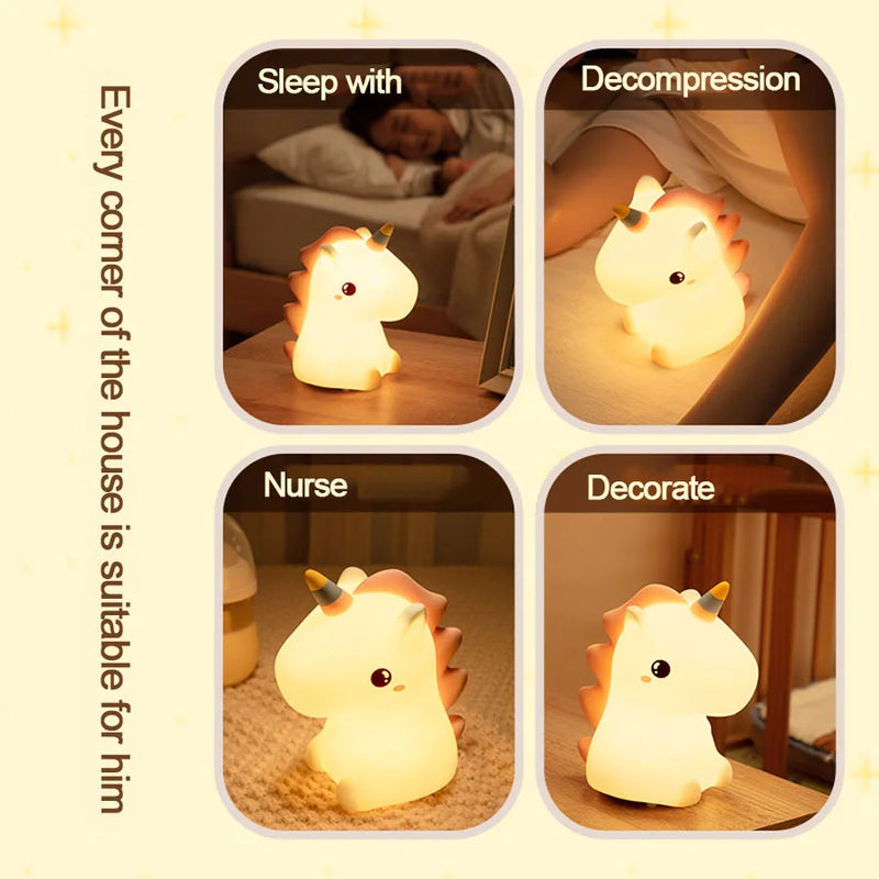 Afralia™ Unicorn Silicone LED Night Light USB Rechargeable Kids Animal Night Lamp