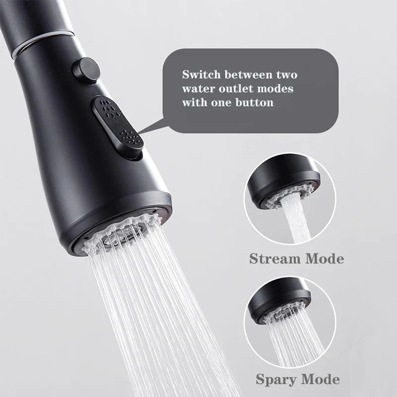 Afralia™ Gourmet Pull Out Black Gold Kitchen Faucet with Sprayer Mixer Swivel Sink Tap