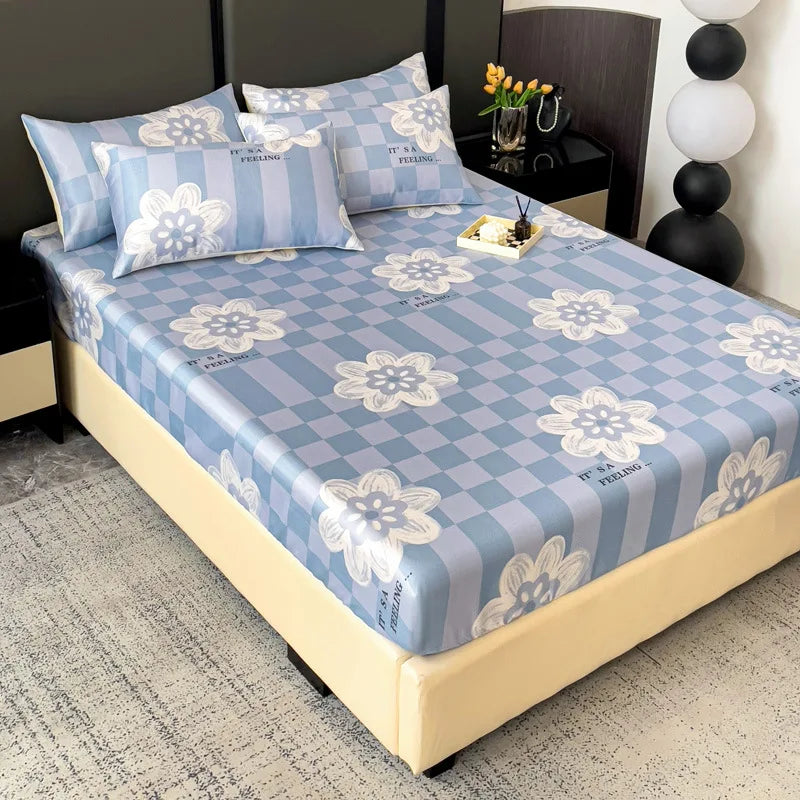 Afralia™ Printed Silky Fitted Sheet: Soft & Anti-Slip Mattress Cover