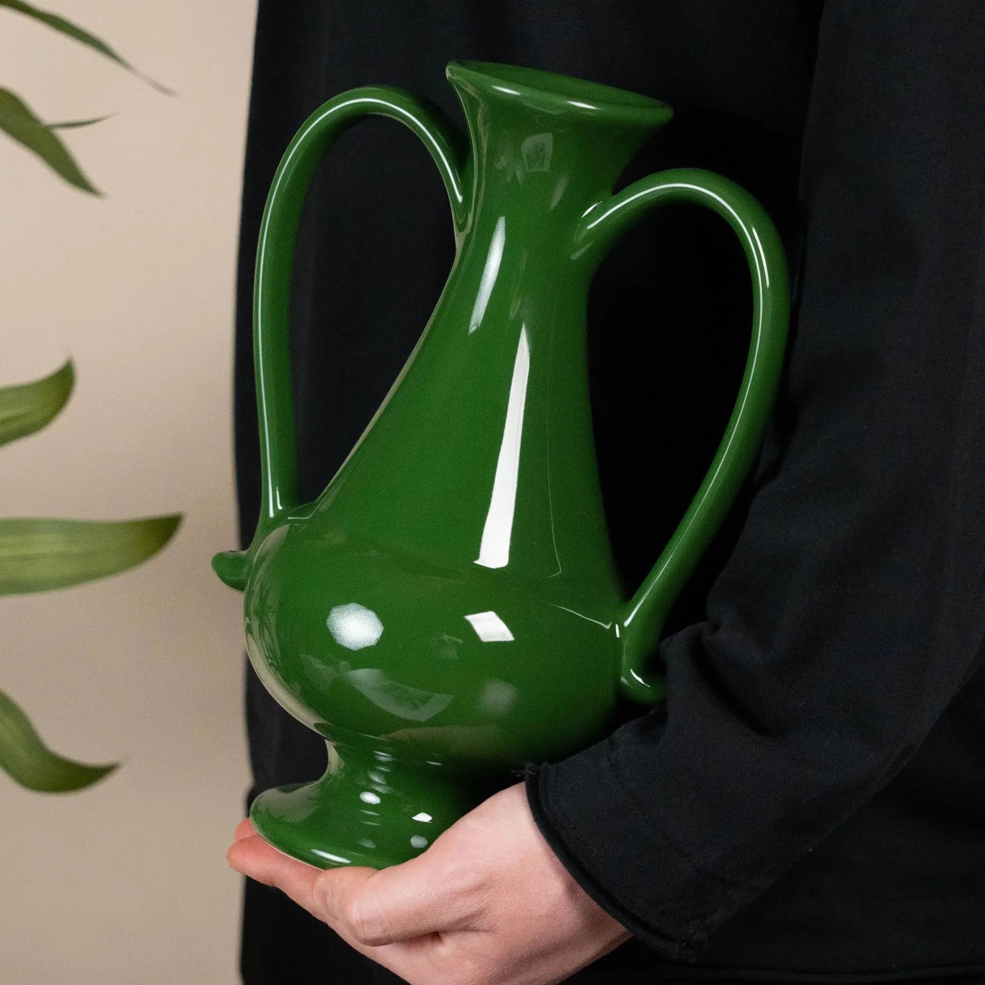 Afralia™ Green Ceramic Vase Double-eared Vintage Bottle Flower Arrangement Home Decor