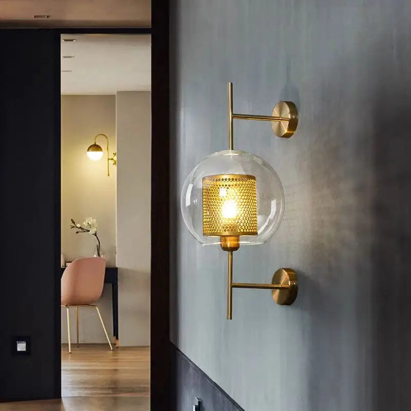 Afralia™ Brass Glass Wall Lamp for Bedroom, Living Room, Aisle - Nordic Design