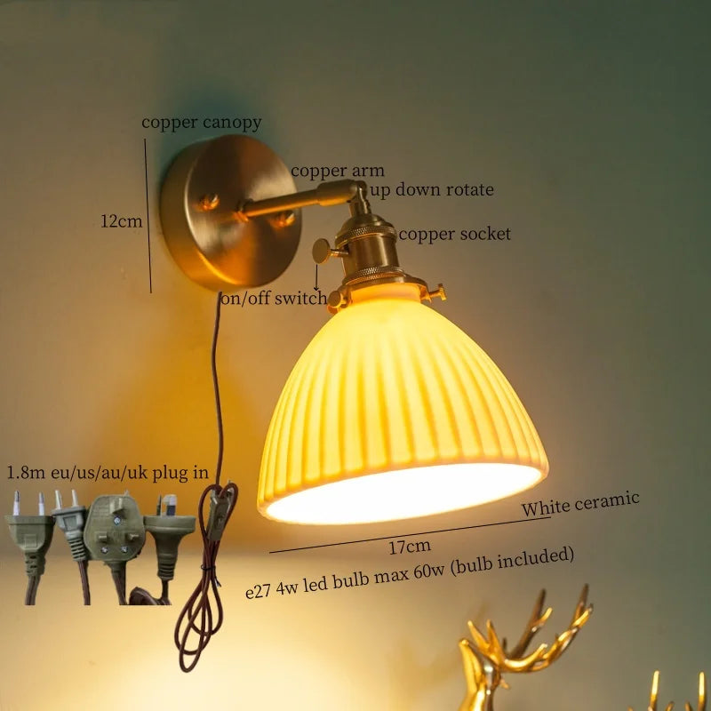 Afralia™ Nordic Modern LED Wall Lamps Copper Arm Ceramic for Home Decor