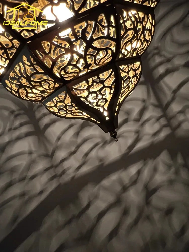 Afralia™ Exotic Morocco Pendant Lights LED E27 Retro Carved Hanging Lamp for Living/Dining Room