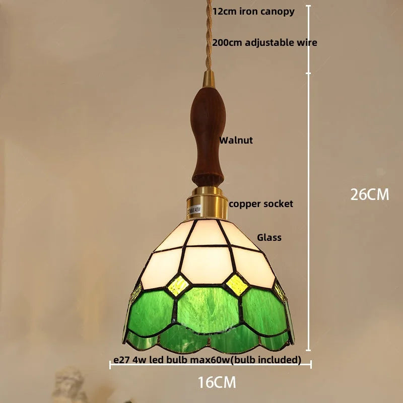 Afralia™ Walnut Wood LED Pendant Light with Colorful Glass Shades