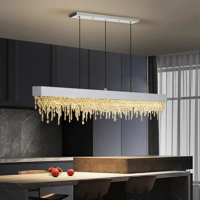 Afralia™ Luxury Crystal Chandelier Stainless Steel Modern Design Living Room Kitchen Lighting