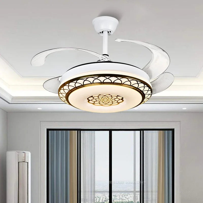 Afralia™ Modern Chandelier Ceiling Fan with Retractable Blades & LED Lights