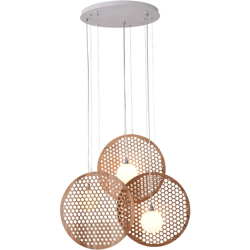 Afralia™ Modern LED Wooden Pendant Lights for Kitchen Office Bedroom Dining Room