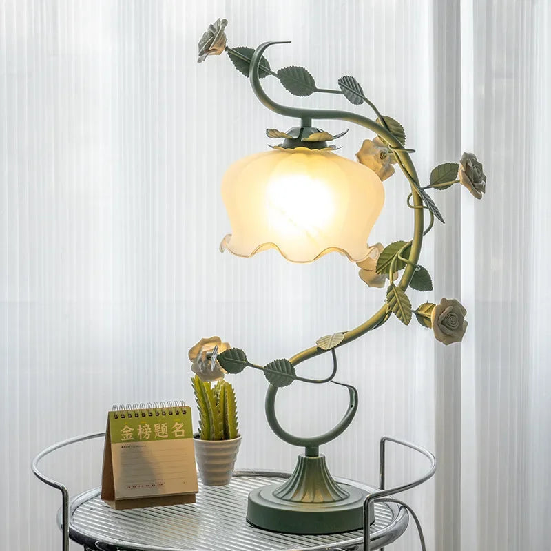 Afralia™ Romantic Glass Flower Table Lamp for Bedroom Study Room Decor