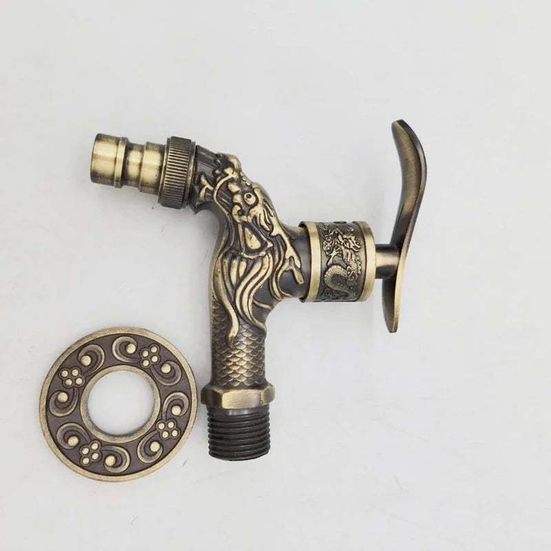 Afralia™ Bronze Dragon Carved Tap Bibcock - Outdoor Garden Faucet
