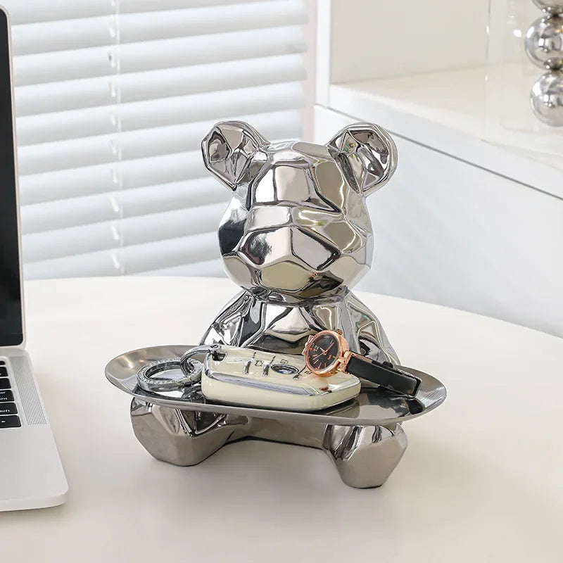 Geometric Bear Coin Bank by Afralia™: Ceramic Home Decor and Organizer