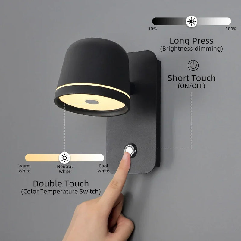 Afralia™ LED Wall Lamp: Touch Dimmer, Adjustable 3-CCT Brightness Wall Sconce