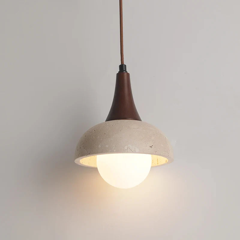 Afralia™ LED Pendant Lamp White Glass Ball Yellow Travertine Hanging Light