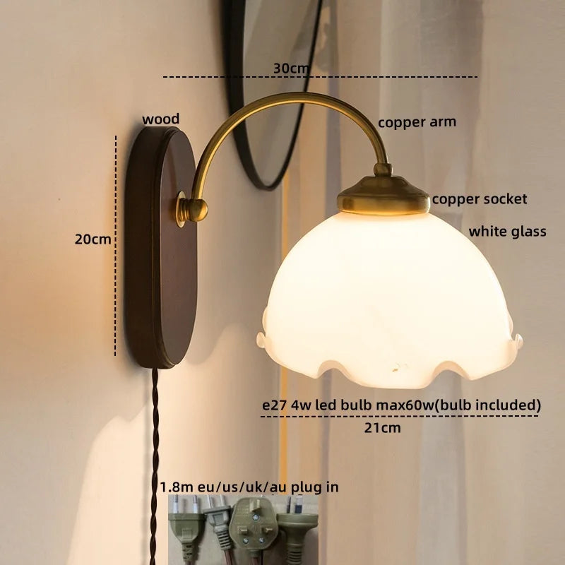 Afralia™ Glass Copper LED Wall Lights - Nordic Modern Bedroom Bathroom Living Room Lamp