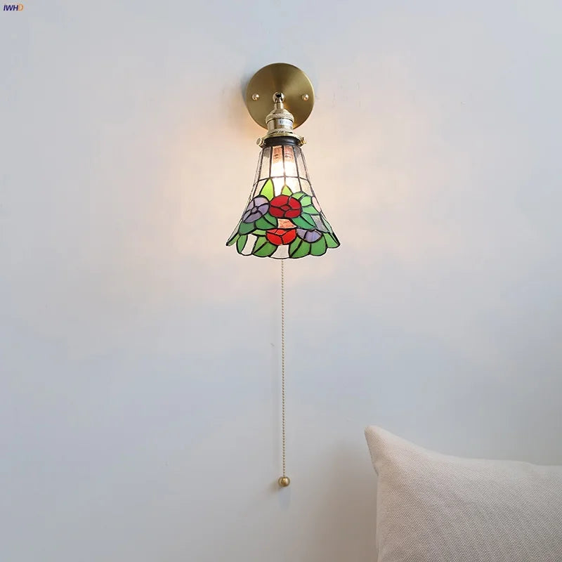 Afralia™ Flower Glass LED Wall Sconce with Pull Chain Switch for Stair, Living, Dining Room