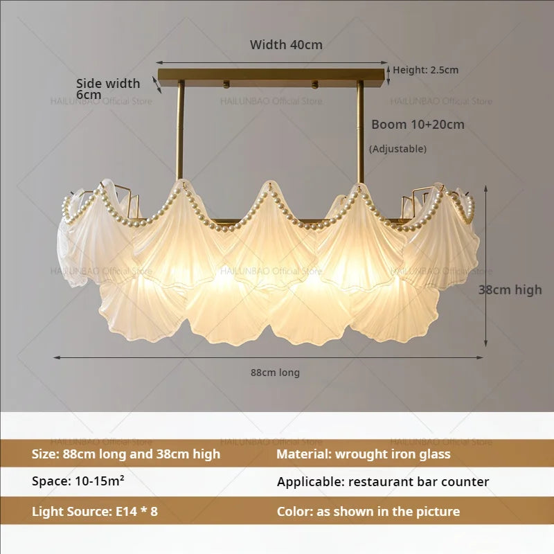 Afralia™ Pearl Crystal Chandelier for Dining Living Bedroom, Elegant French Shell Glass Light