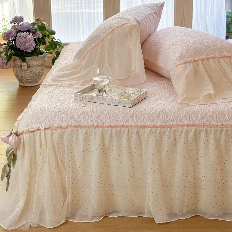Afralia™ Silky Eucalyptus Fiber Bedspread Set with Lace Bed Skirt & Pillowcases