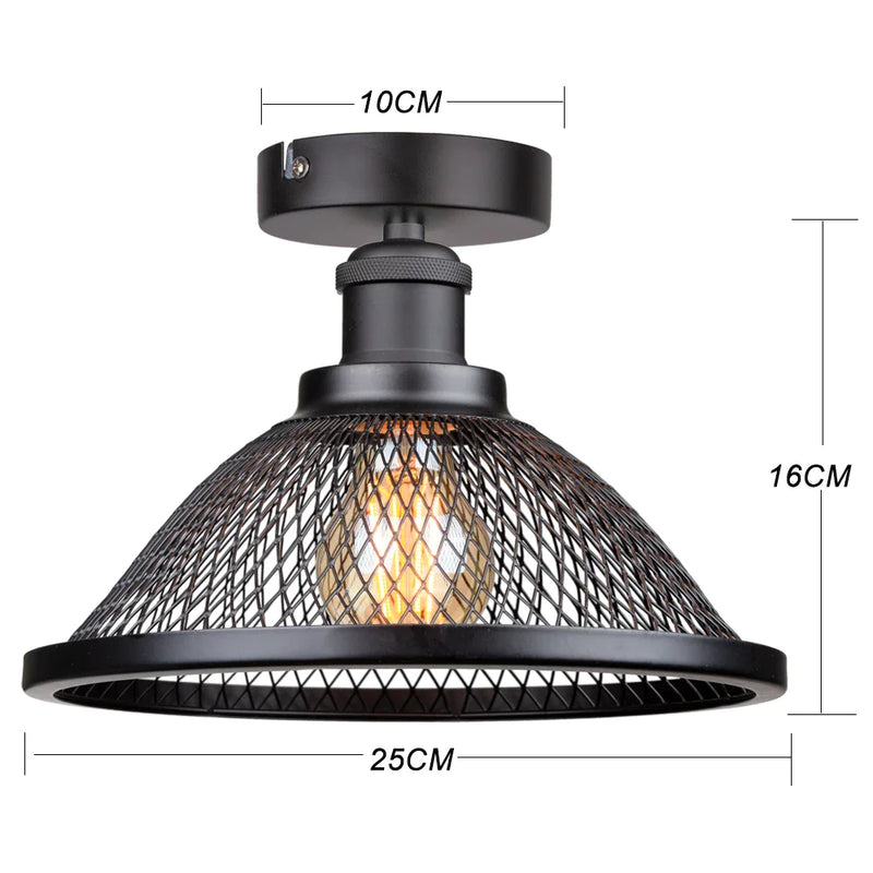 Afralia™ Farmhouse Black Metal Cage Ceiling Light for Hallway Kitchen Industrial Fixture E27 Base