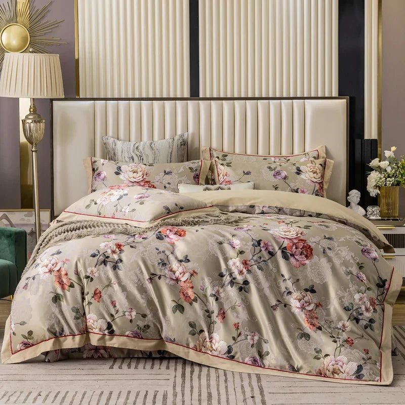 Afralia™ Vintage Floral Jacquard Cotton Wedding Bedding Set with Duvet Cover, Sheet, Pillowcases