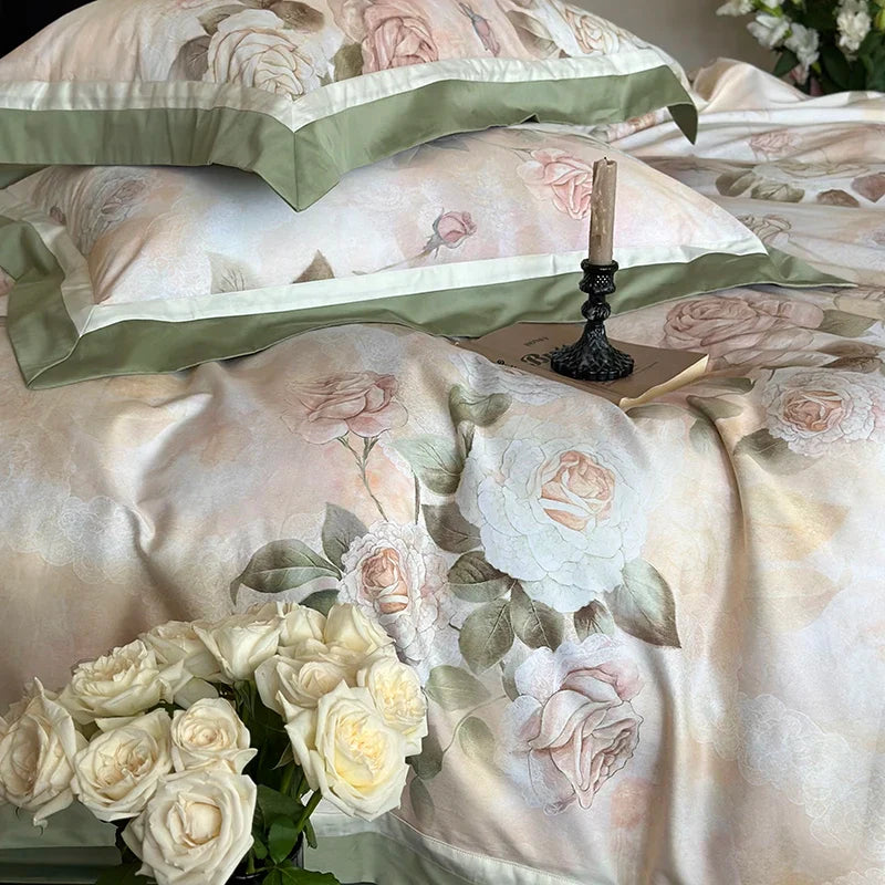 Afralia™ Egyptian Cotton French Rose Flower Print Bedding Set with Vintage Charm