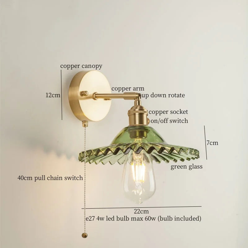 Afralia™ Nordic Glass LED Wall Lamps Copper Arm Wandlamp