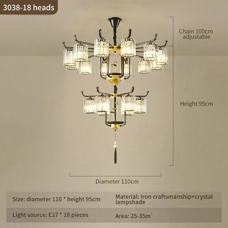 Afralia™ Luxury Copper Jade Chandelier for Middle Floor Living Room