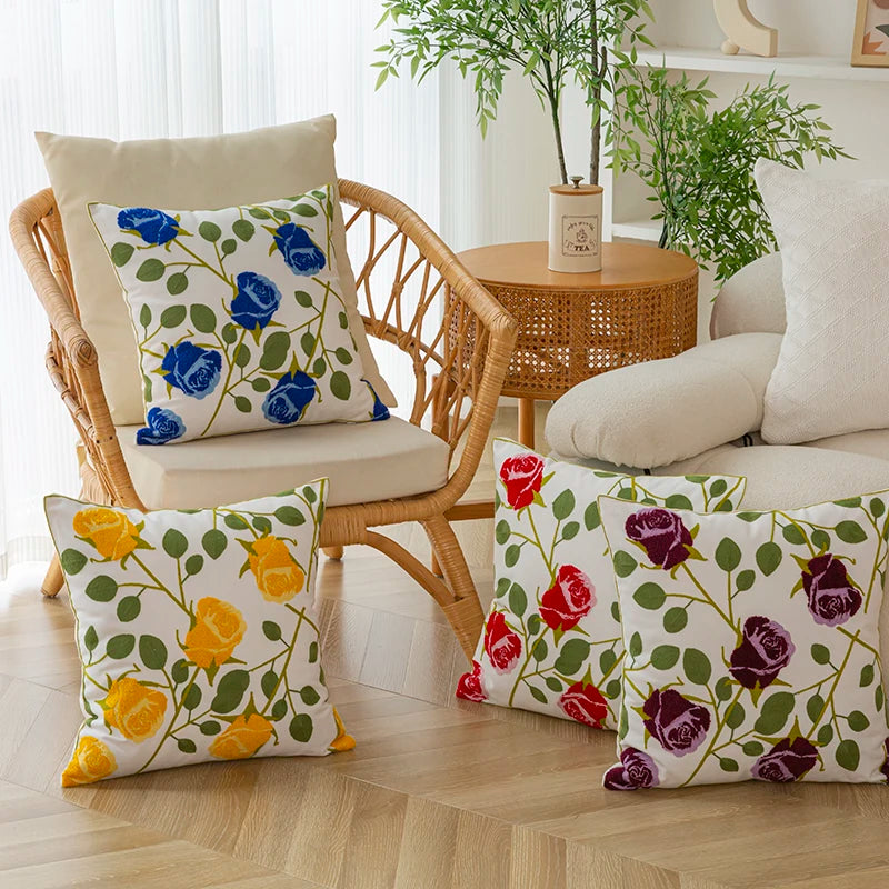 Afralia™ Floral Embroidered Cotton Cushion Cover - 45x45cm