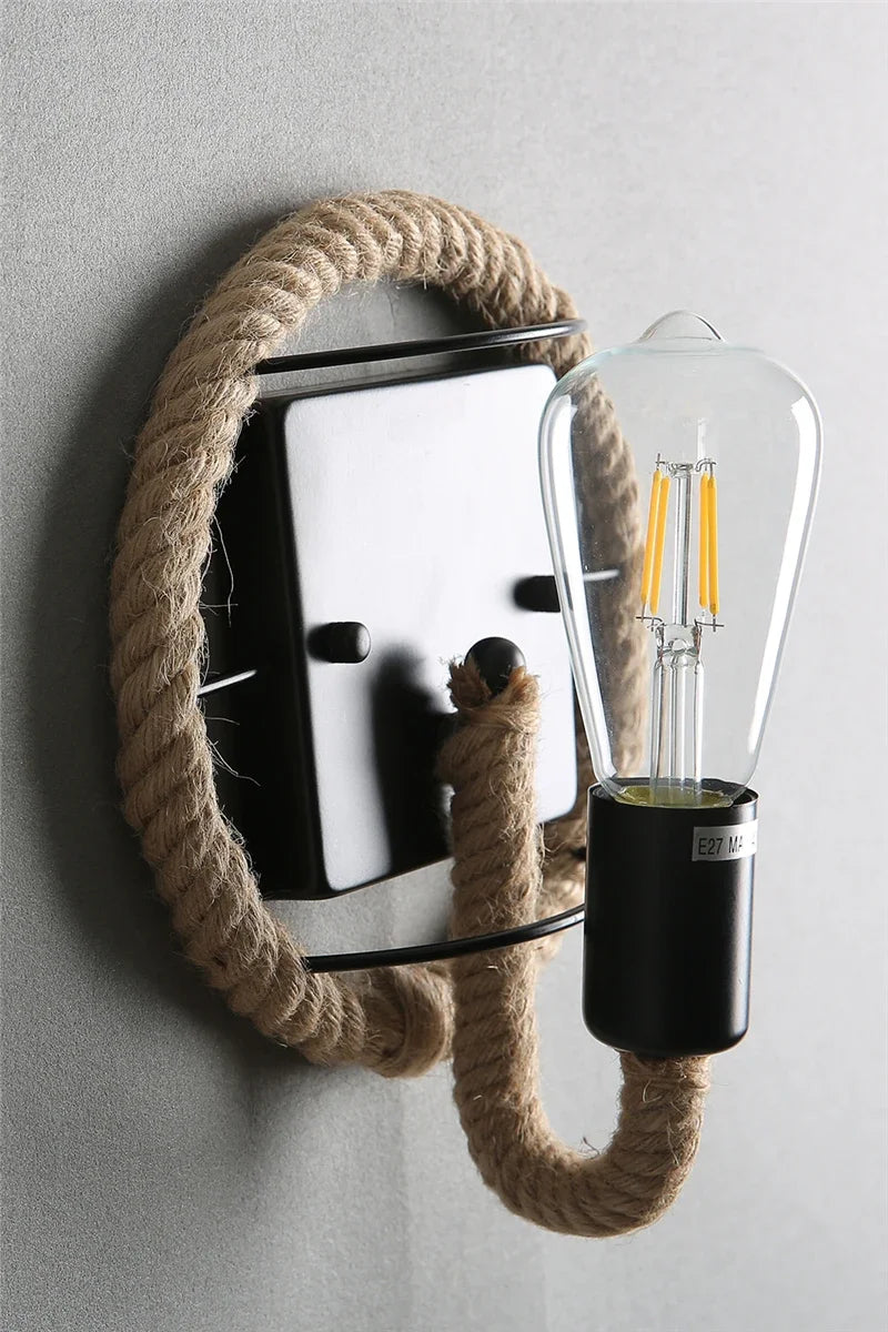 Afralia™ Retro Hemp Rope Wall Sconce - American Country Loft Lighting for Living Room