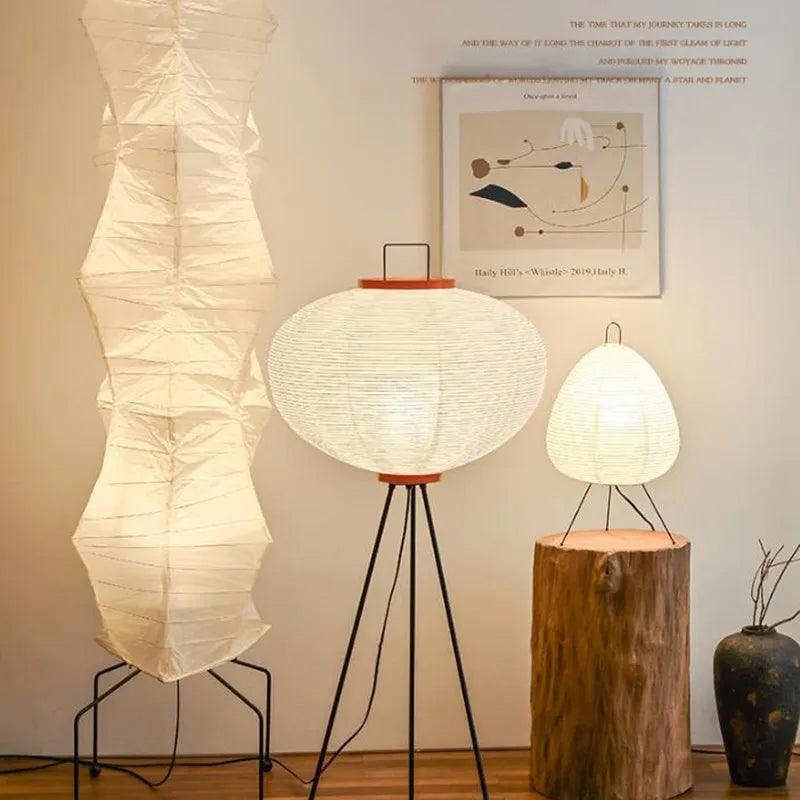 Afralia™ Japanese Rice Paper Floor Lamp Modern Wabi Sabi Lantern Light