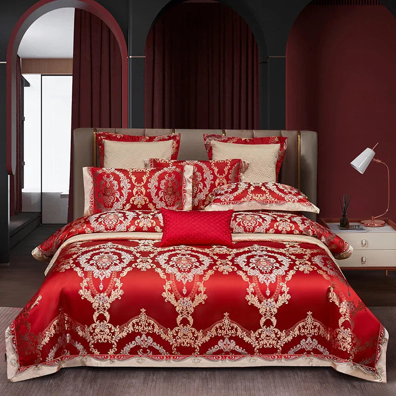 Afralia™ Luxe Purple European Jacquard Cotton Bedding Set: Duvet Cover, Sheet, Pillowcase