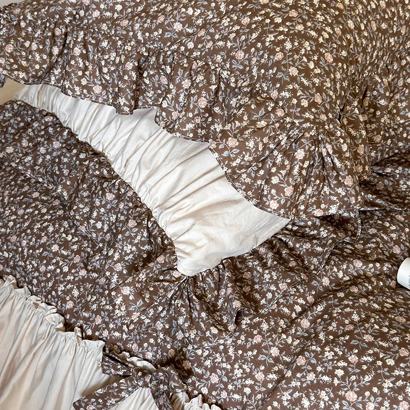 Afralia™ French Floral Washed Cotton Bedding Set, Duvet, Sheet, Pillowcases