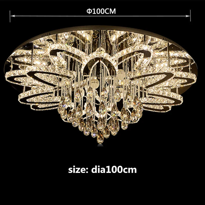 Afralia™ Dimmable LED Crystal Chandelier Chrome Ceiling Light Fixture