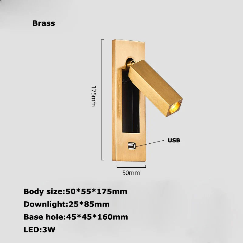 Afralia™ LED Wall Lamp with Switch, USB Port, Rotatable - Bedroom Reading Light