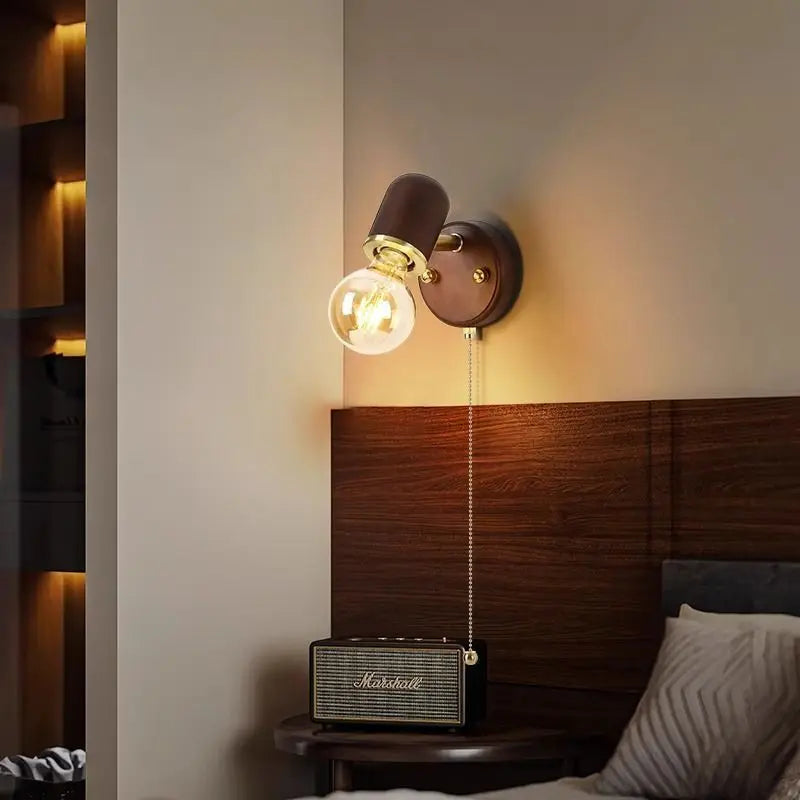 Afralia™ Japanese Walnut Wood Wall Lamp for Bedroom, Corridor, Hallway, Stairway