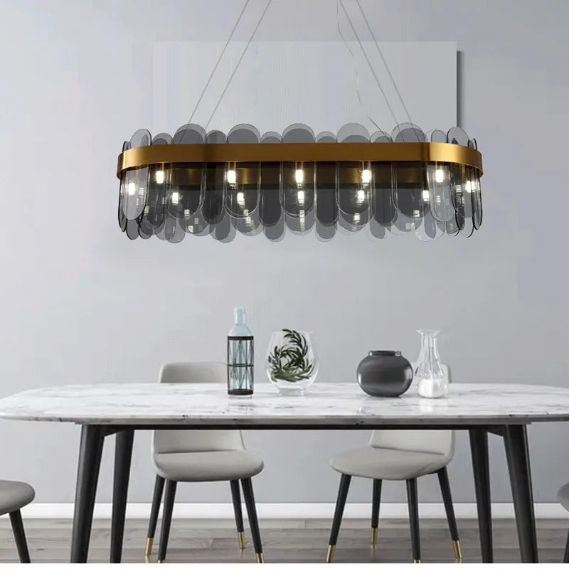 Afralia™ Smoke Grey Glass Ceiling Chandelier for Living Room, Hotel & Restaurant Lighting